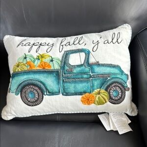 Happy Fall Y'all Pillow with Teal Truck Design